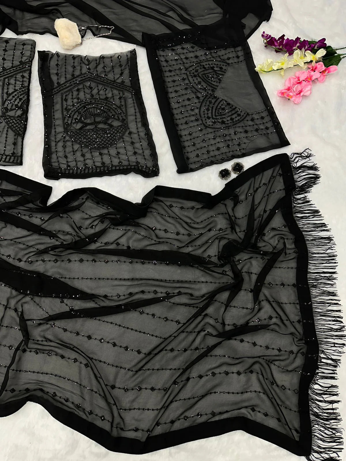 Glamorous Black Saree with All-Over Sequin Embellishment