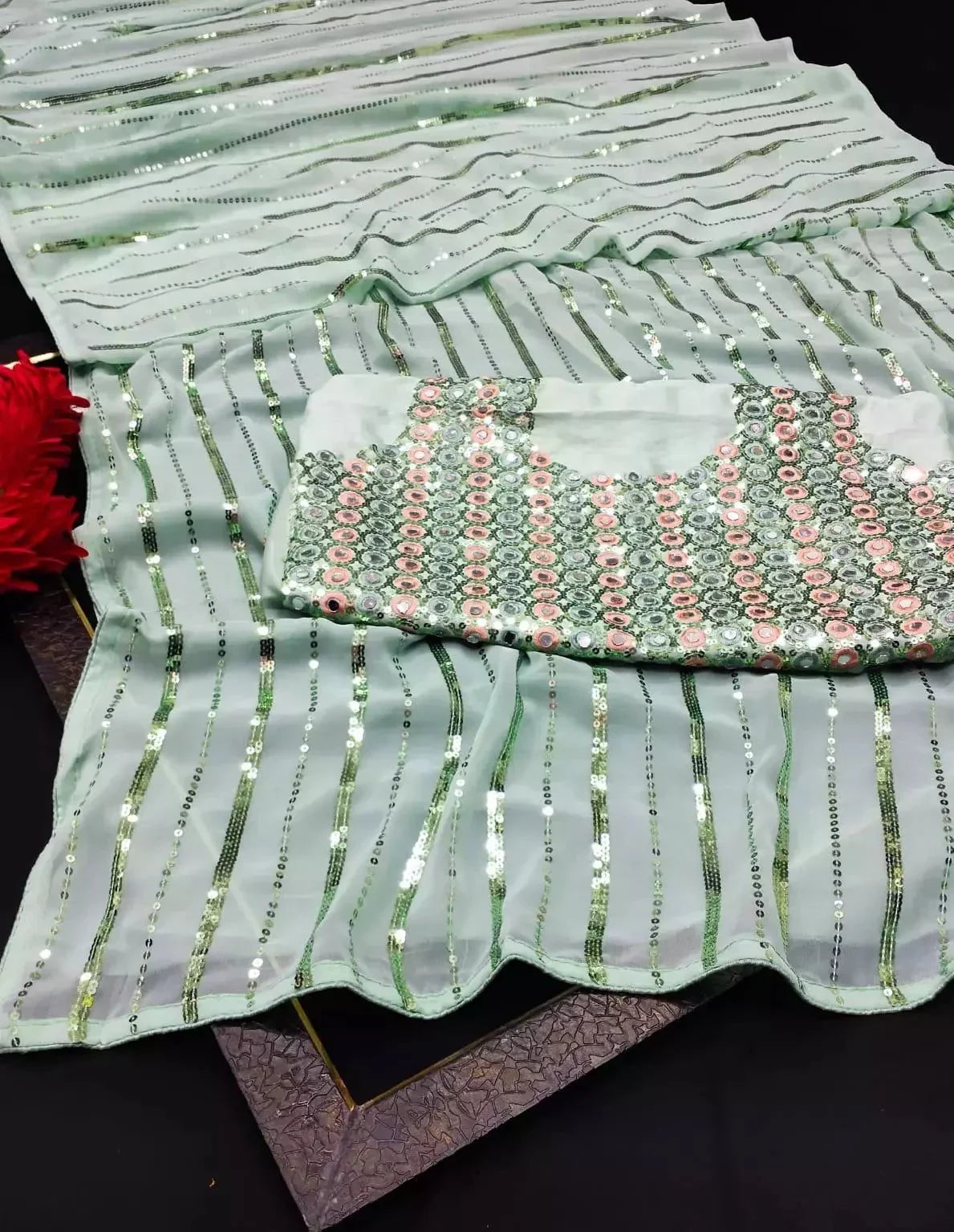 Luxury Pure Georgette Sequin Saree with Celebrity-Inspired Embellishment