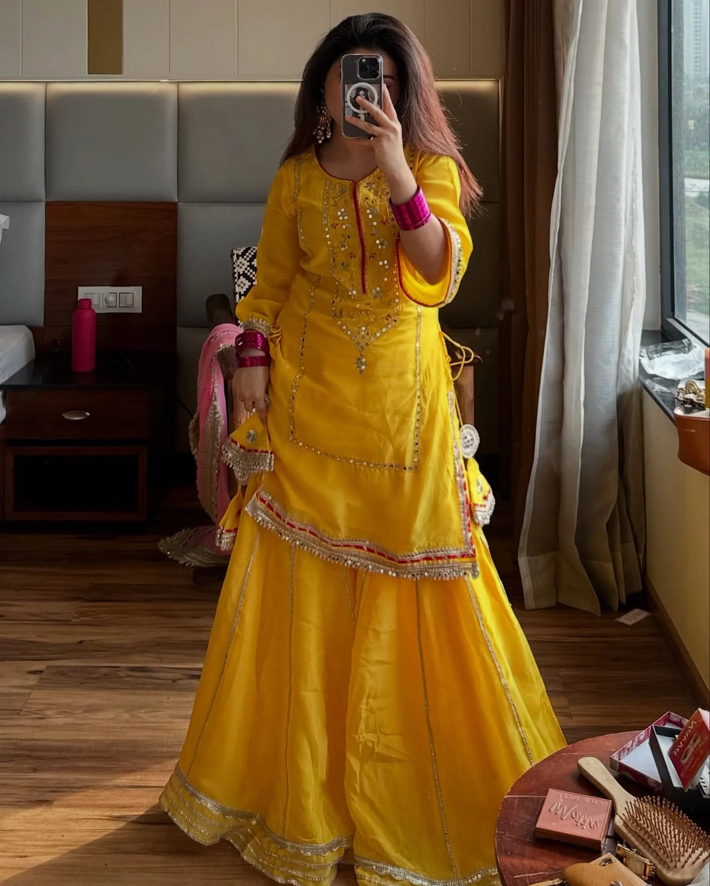 Khwahish Neon Yellow Embroidered Designer Sharara Suit with Dupatta