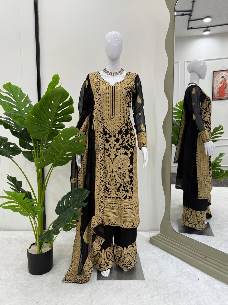 Embroidered Black & Gold Pakistani Salwar Suit Kameez for Eid & Festive Wear