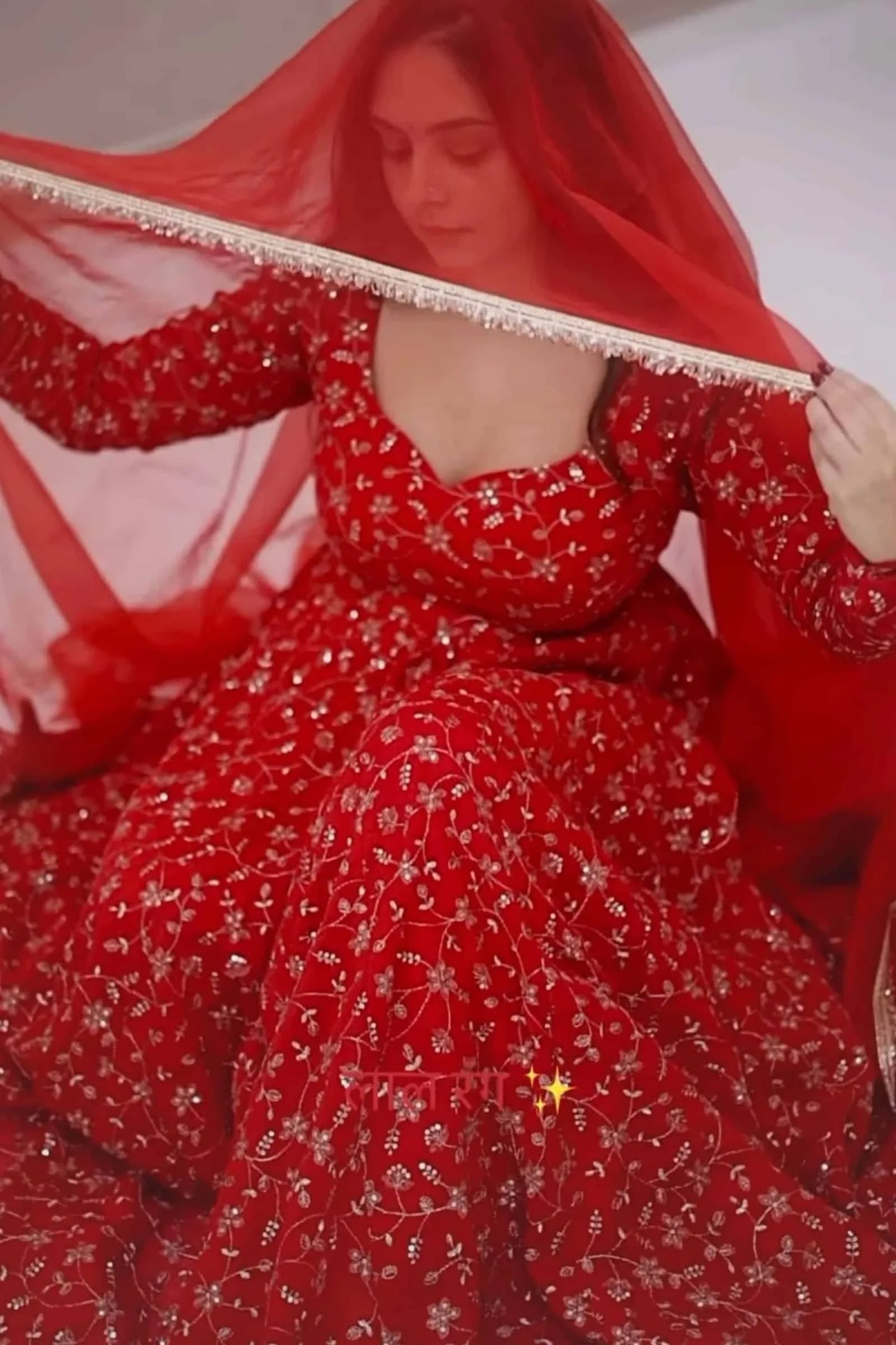 Traditional Red Embroidered Anarkali Suit for Festive & Wedding Wear