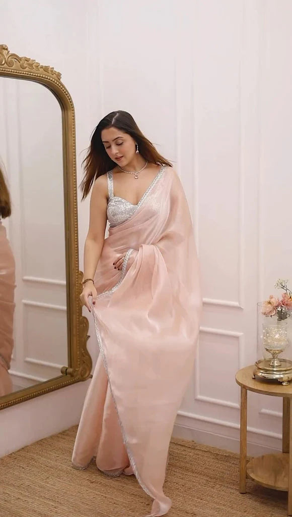 Premium Jimichu Saree with Gota Patti Lace & Sequin Work Blouse