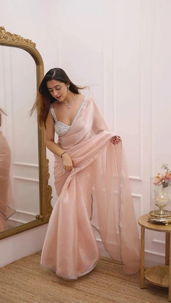 Premium Jimichu Saree with Gota Patti Lace & Sequin Work Blouse