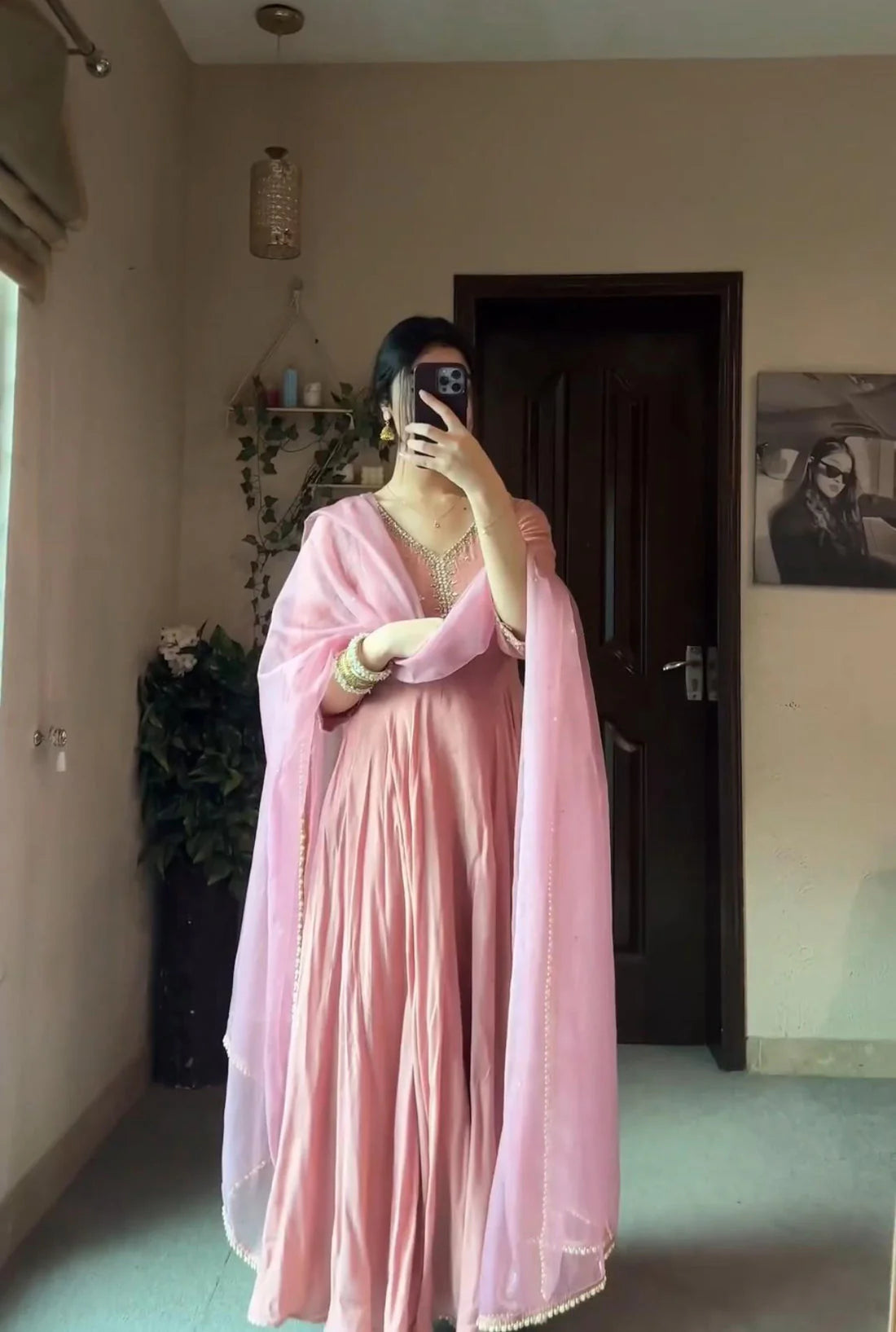 Elegant Peach Designer Party Gown with Exclusive Embroidery Detailing