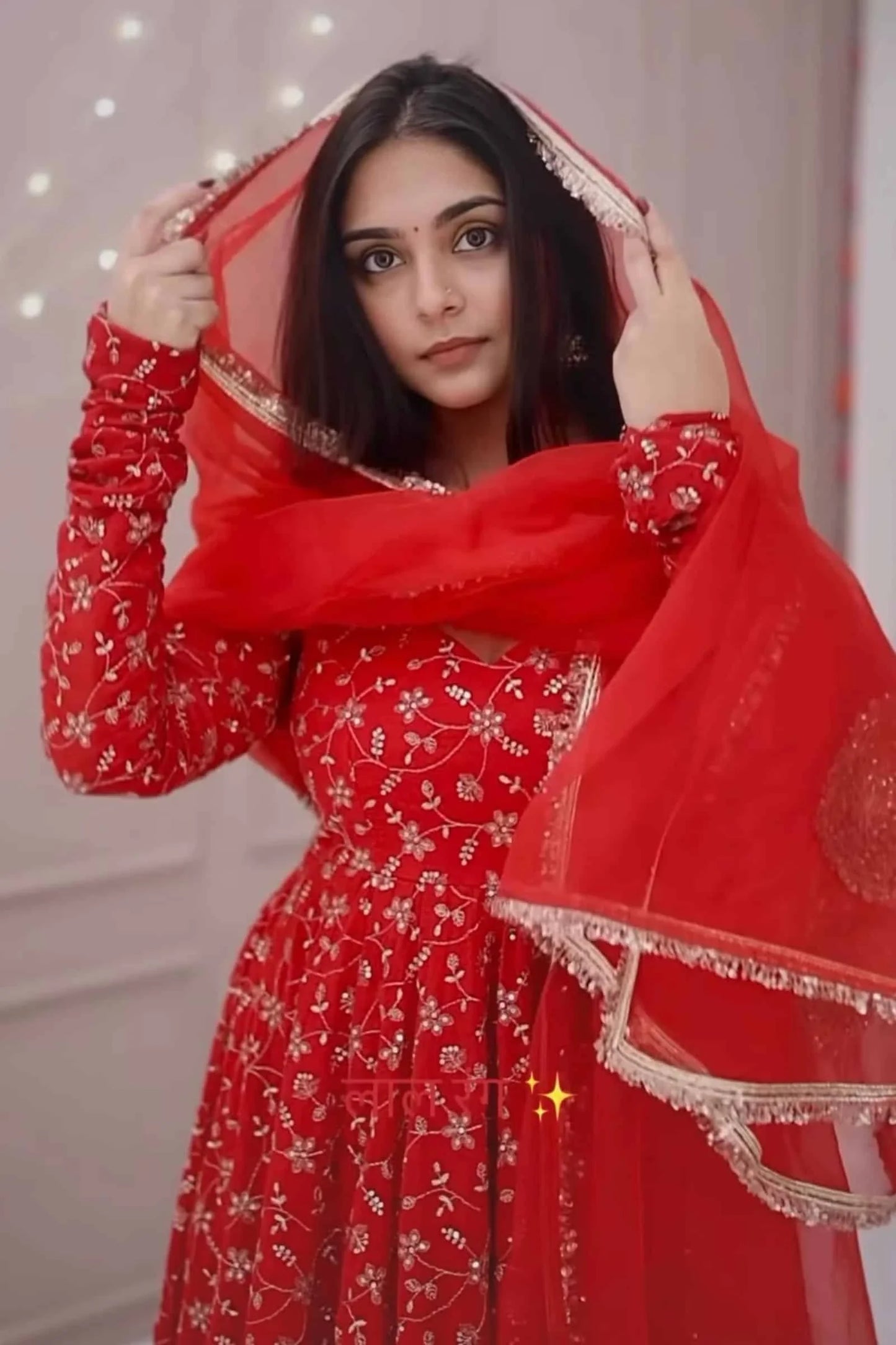 Traditional Red Embroidered Anarkali Suit for Festive & Wedding Wear