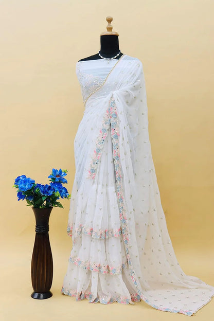 Charming Fox Georgette Saree with Triple Layer Design & Mirror Touch Detailing