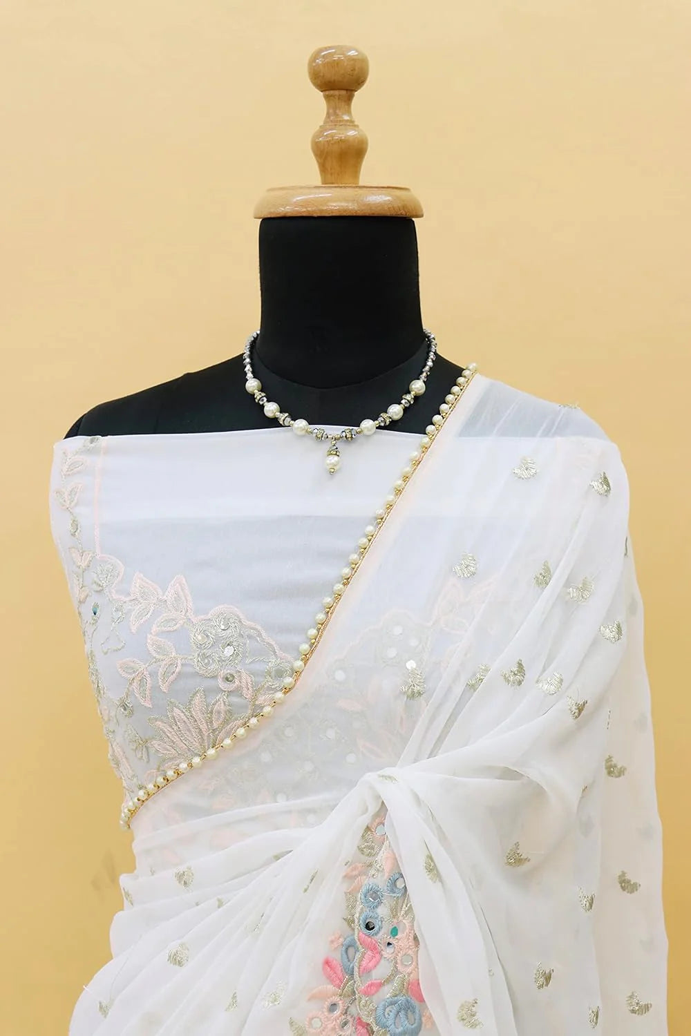 Charming Fox Georgette Saree with Triple Layer Design & Mirror Touch Detailing