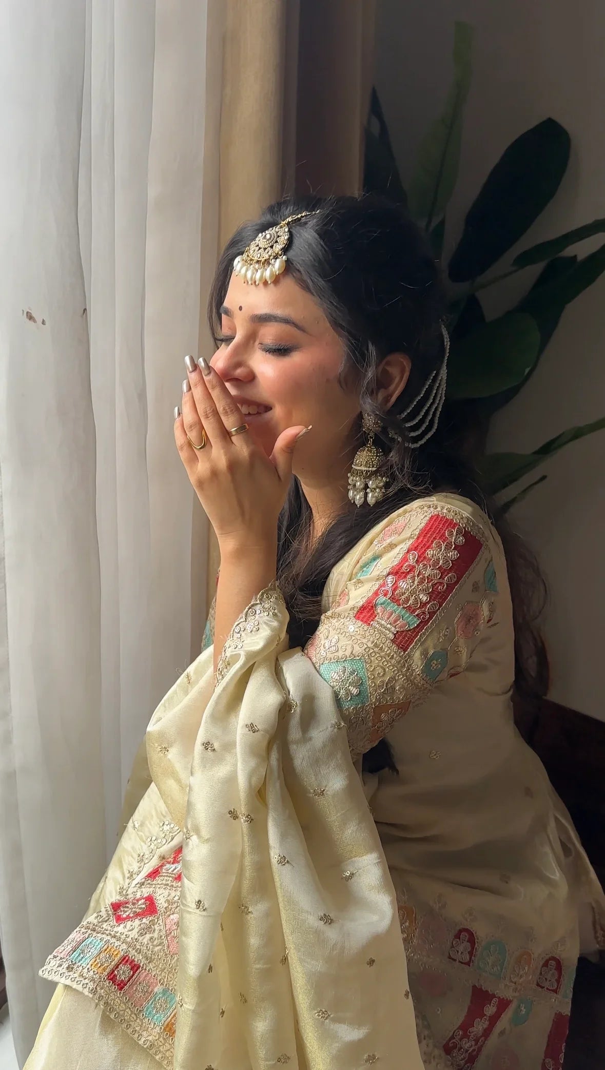 Off White Heavy Work Silk Sharara Set with Dupatta