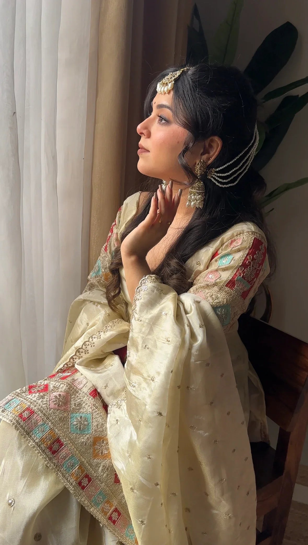 Off White Heavy Work Silk Sharara Set with Dupatta