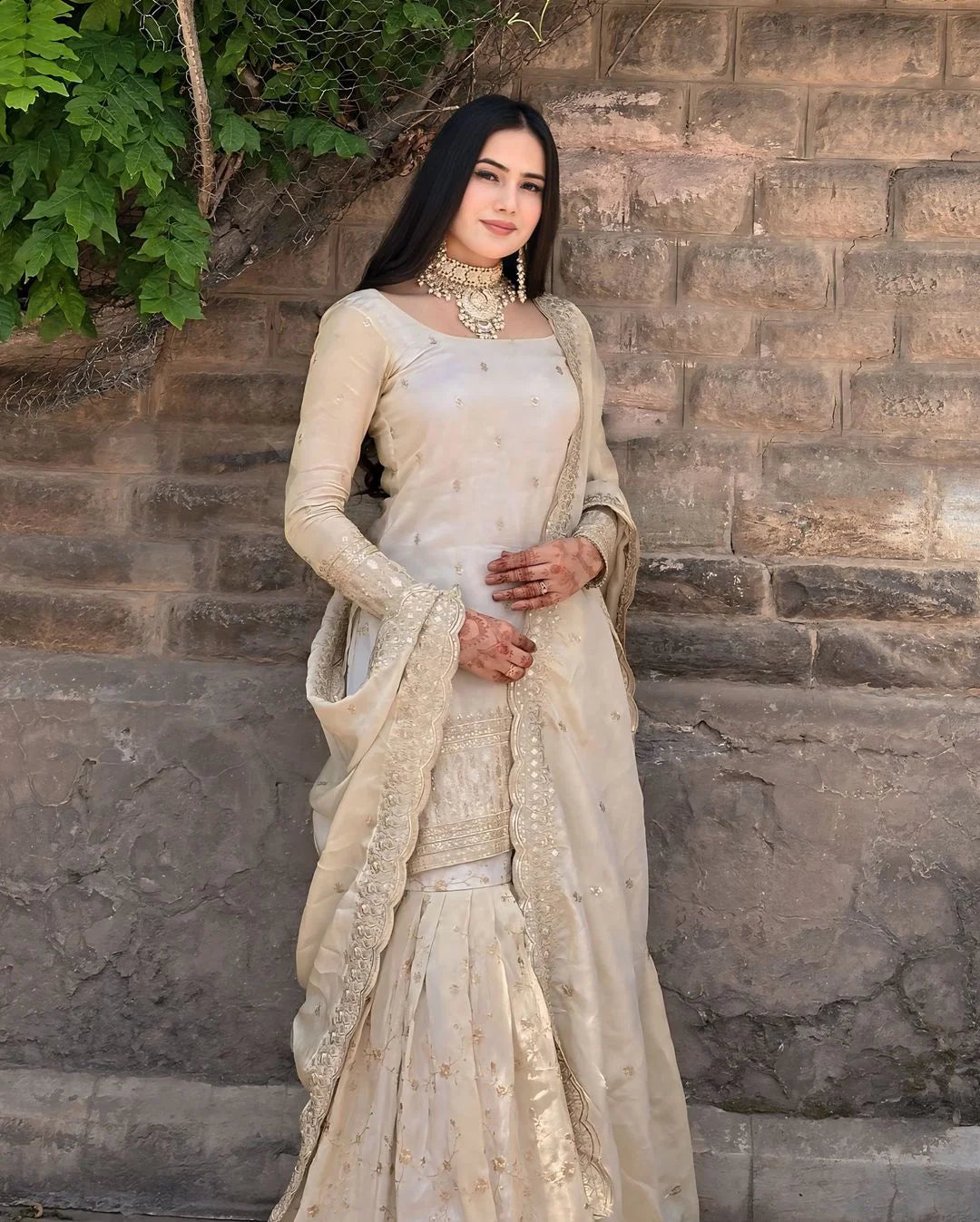 Delightful White Georgette Embroidered Sharara Suit with Dupatta