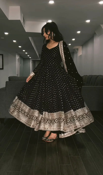 Elegant Black Embroidered Anarkali Suit Set with Dupatta