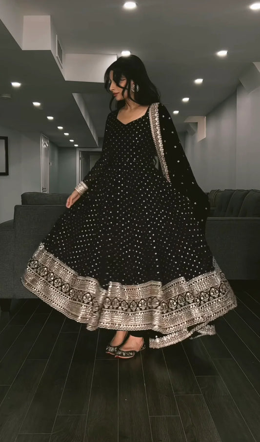 Elegant Black Embroidered Anarkali Suit Set with Dupatta