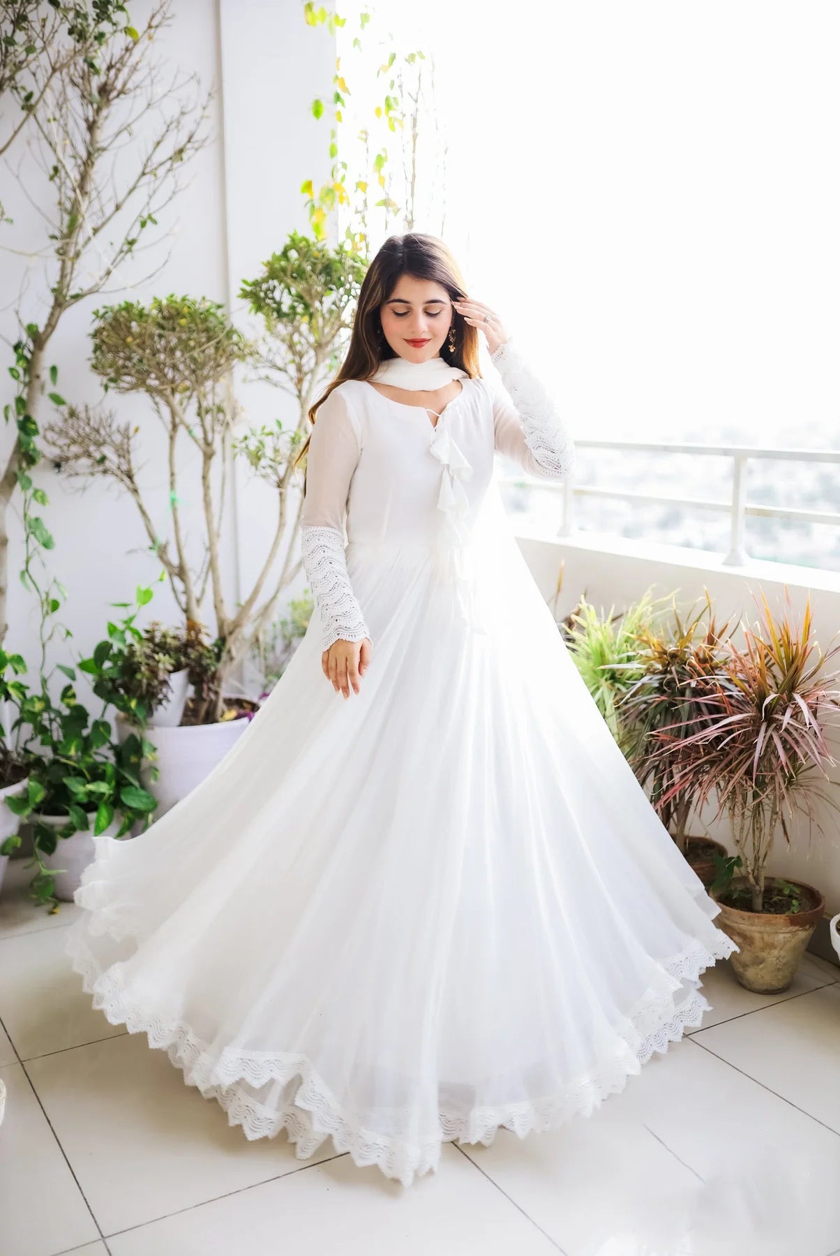 Solid Double-Layered Long Flared Anarkali Suit with Dupatta