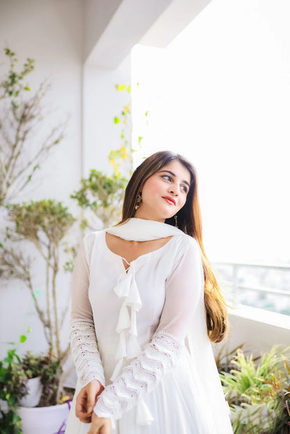 Solid Double-Layered Long Flared Anarkali Suit with Dupatta