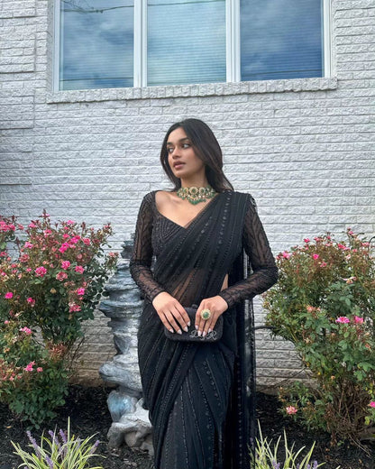 Glamorous Black Saree with All-Over Sequin Embellishment