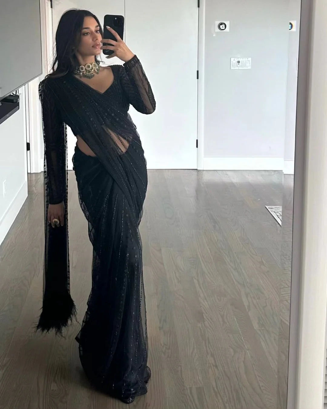 Glamorous Black Saree with All-Over Sequin Embellishment