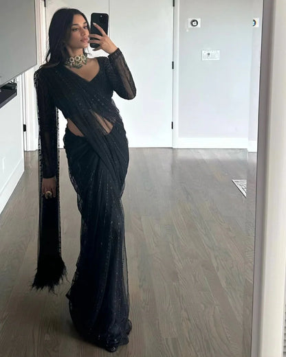 Glamorous Black Saree with All-Over Sequin Embellishment