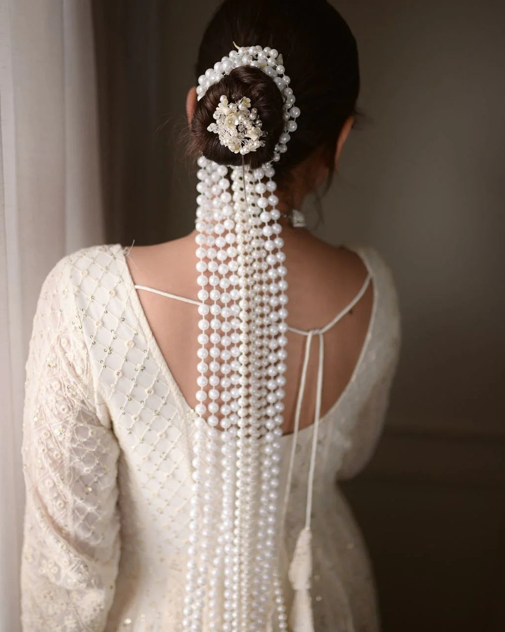 Lakhnawi White Embroidered Georgette Long Anarkali Gown with Dupatta