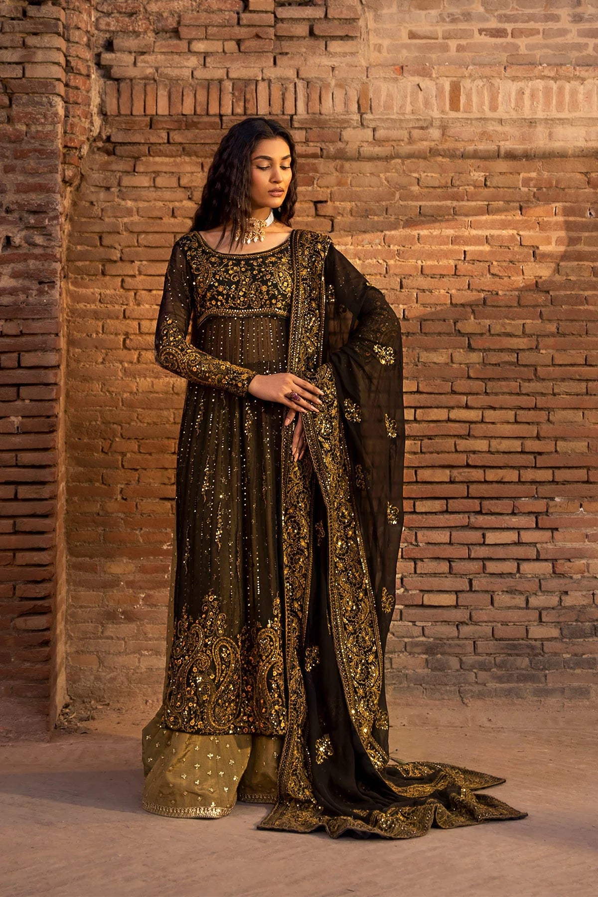 Black Fox Georgette Palazzo Suit with Thread & Sequin Embroidery Work