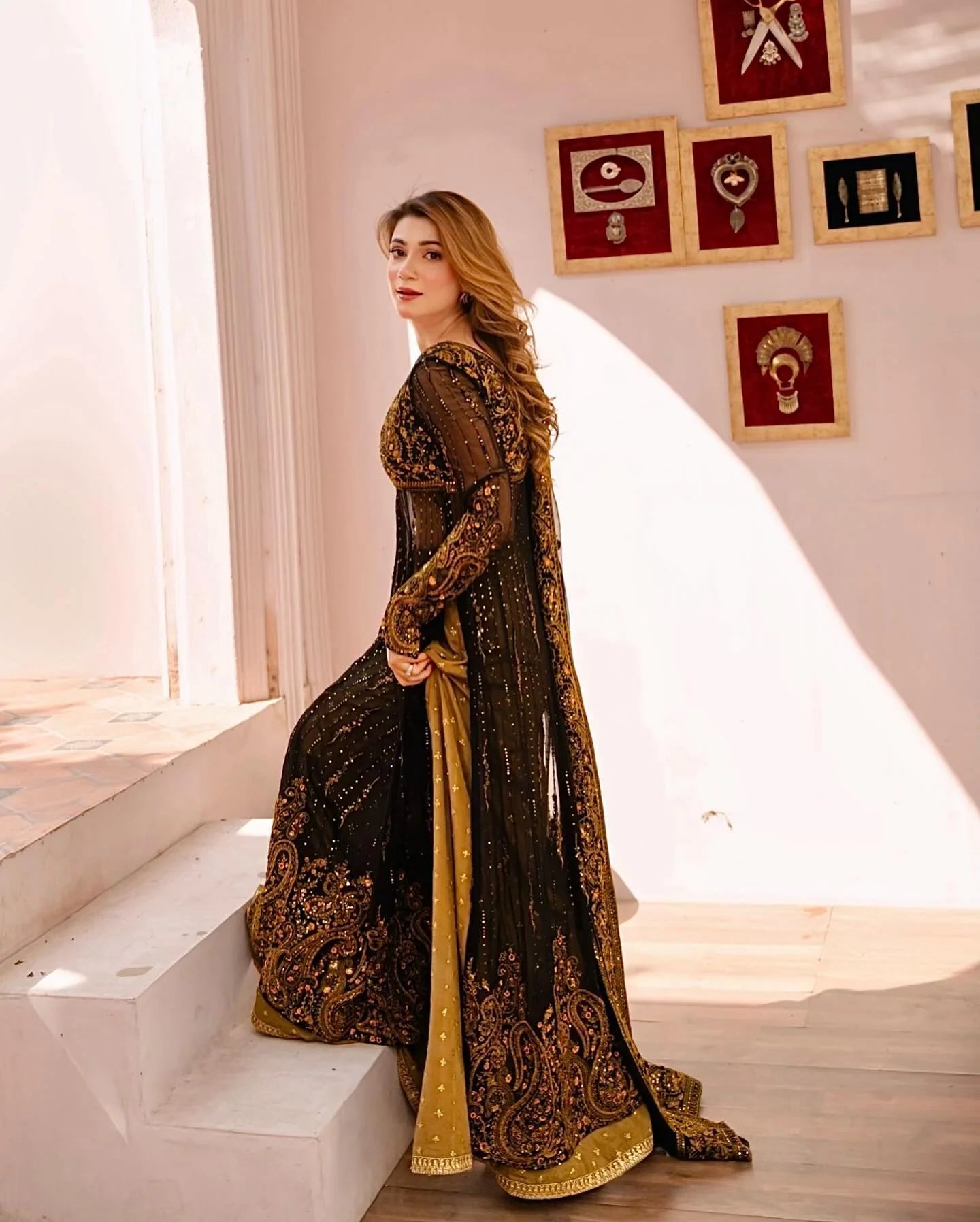 Black Fox Georgette Palazzo Suit with Thread & Sequin Embroidery Work