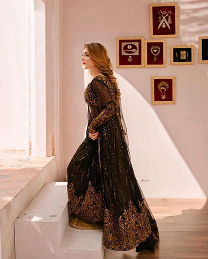 Black Fox Georgette Palazzo Suit with Thread & Sequin Embroidery Work