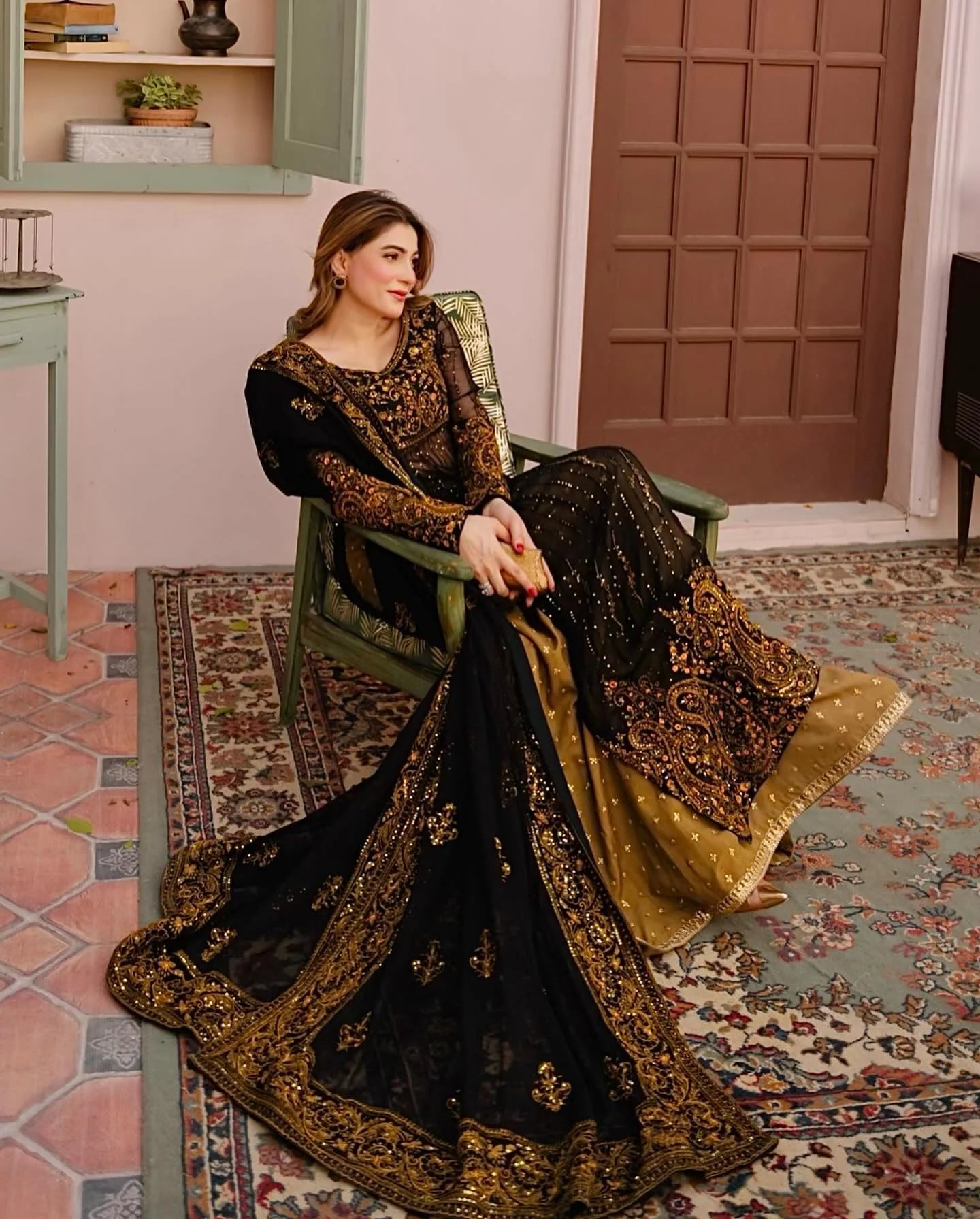 Black Fox Georgette Palazzo Suit with Thread & Sequin Embroidery Work