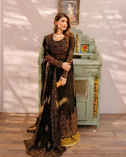 Black Fox Georgette Palazzo Suit with Thread & Sequin Embroidery Work