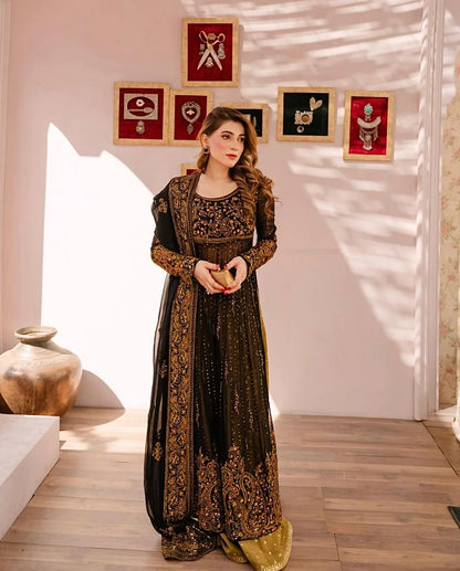 Black Fox Georgette Palazzo Suit with Thread & Sequin Embroidery Work