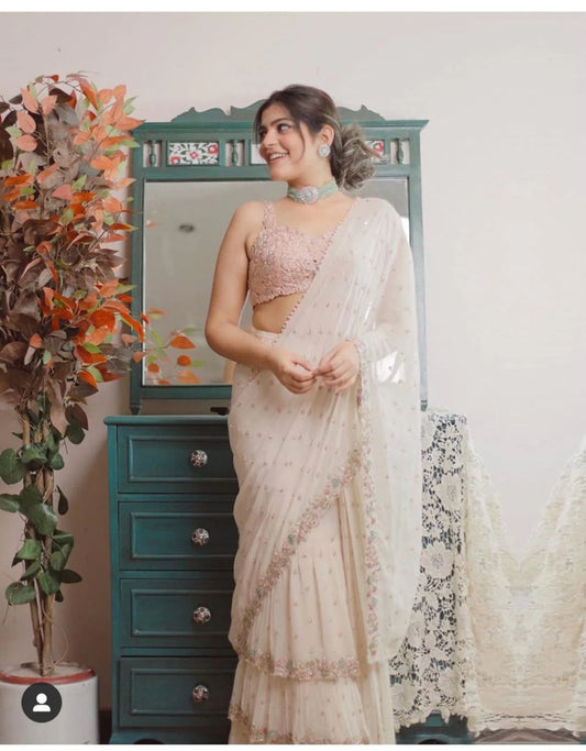 Charming Fox Georgette Saree with Triple Layer Design & Mirror Touch Detailing