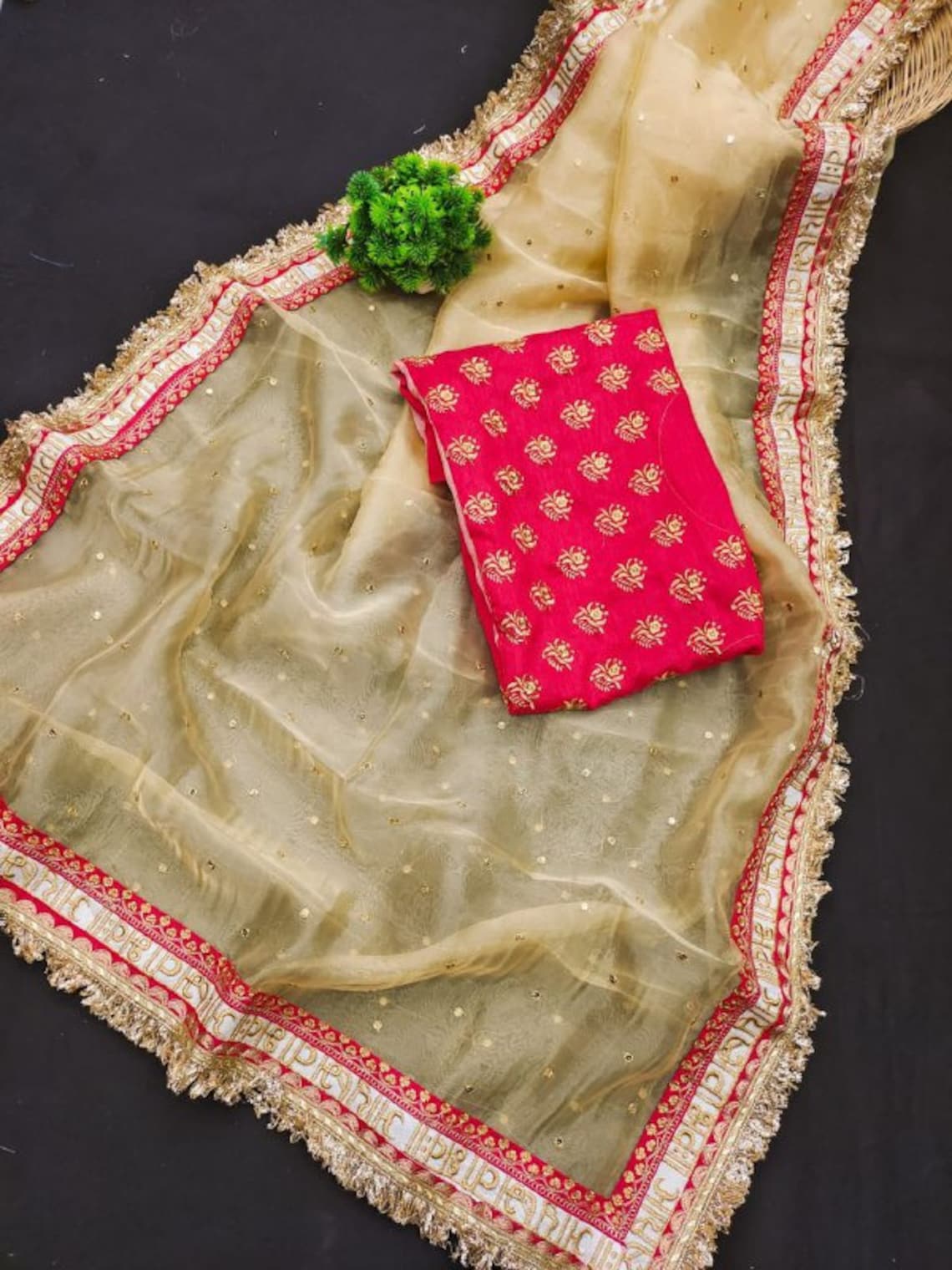 Elegant Off-White Organza Saree with Fine Thread & Sequin Embroidery