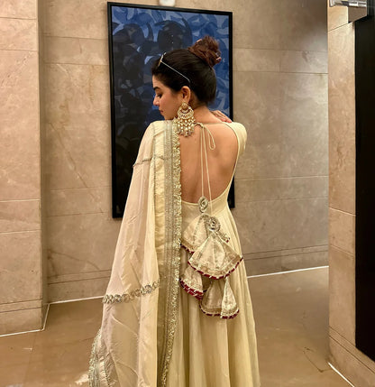 Festive Beige Embroidered Anarkali Suit Set for Wedding & Diwali Celebrations