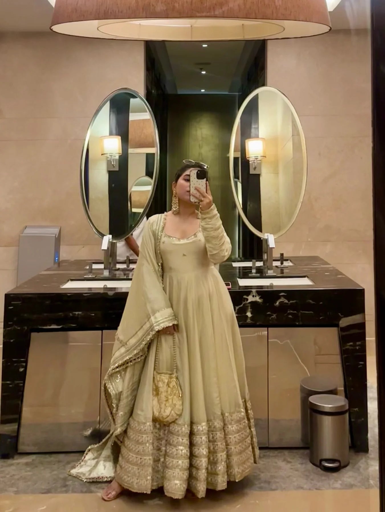 Festive Beige Embroidered Anarkali Suit Set for Wedding & Diwali Celebrations