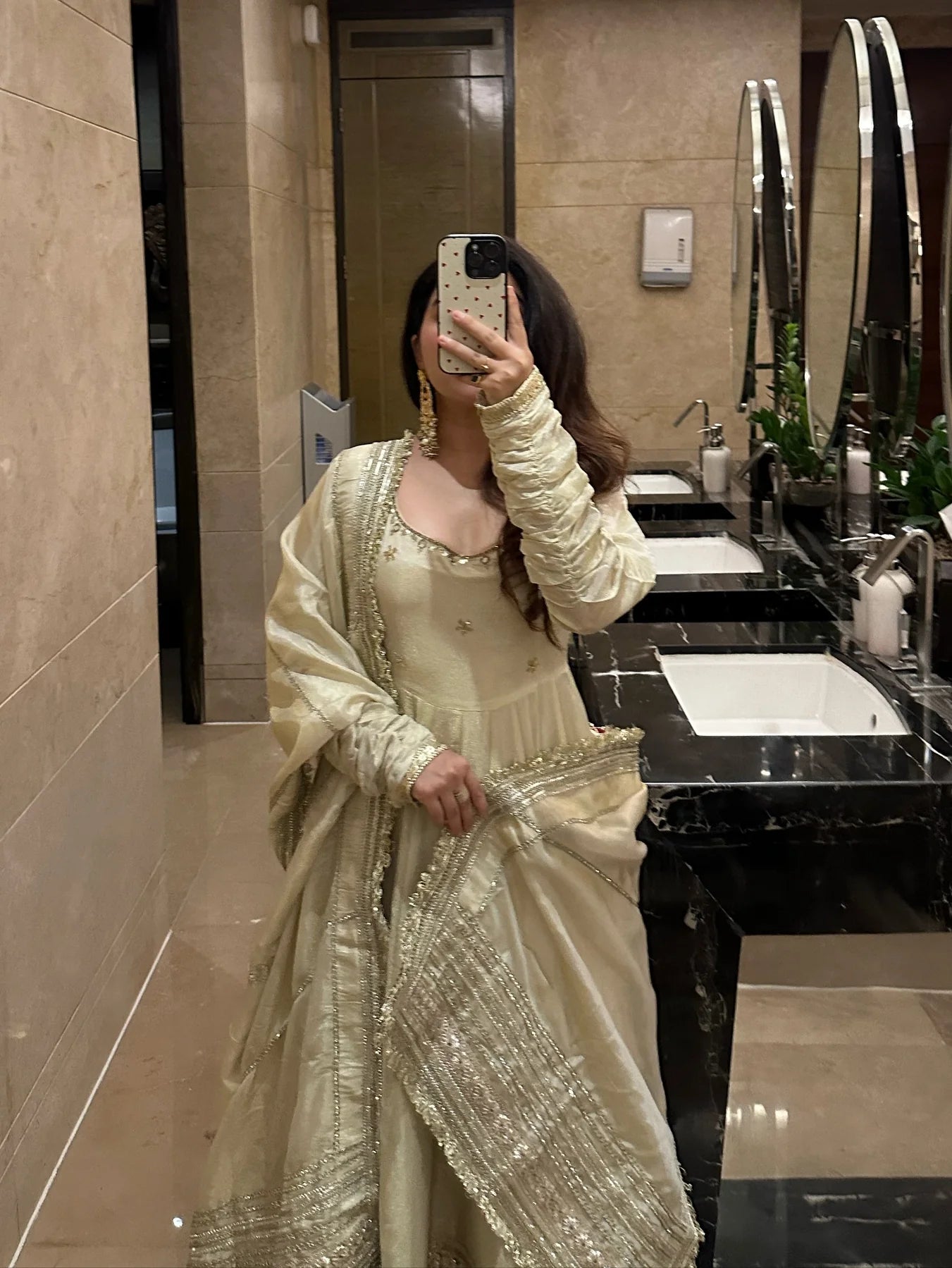 Festive Beige Embroidered Anarkali Suit Set for Wedding & Diwali Celebrations