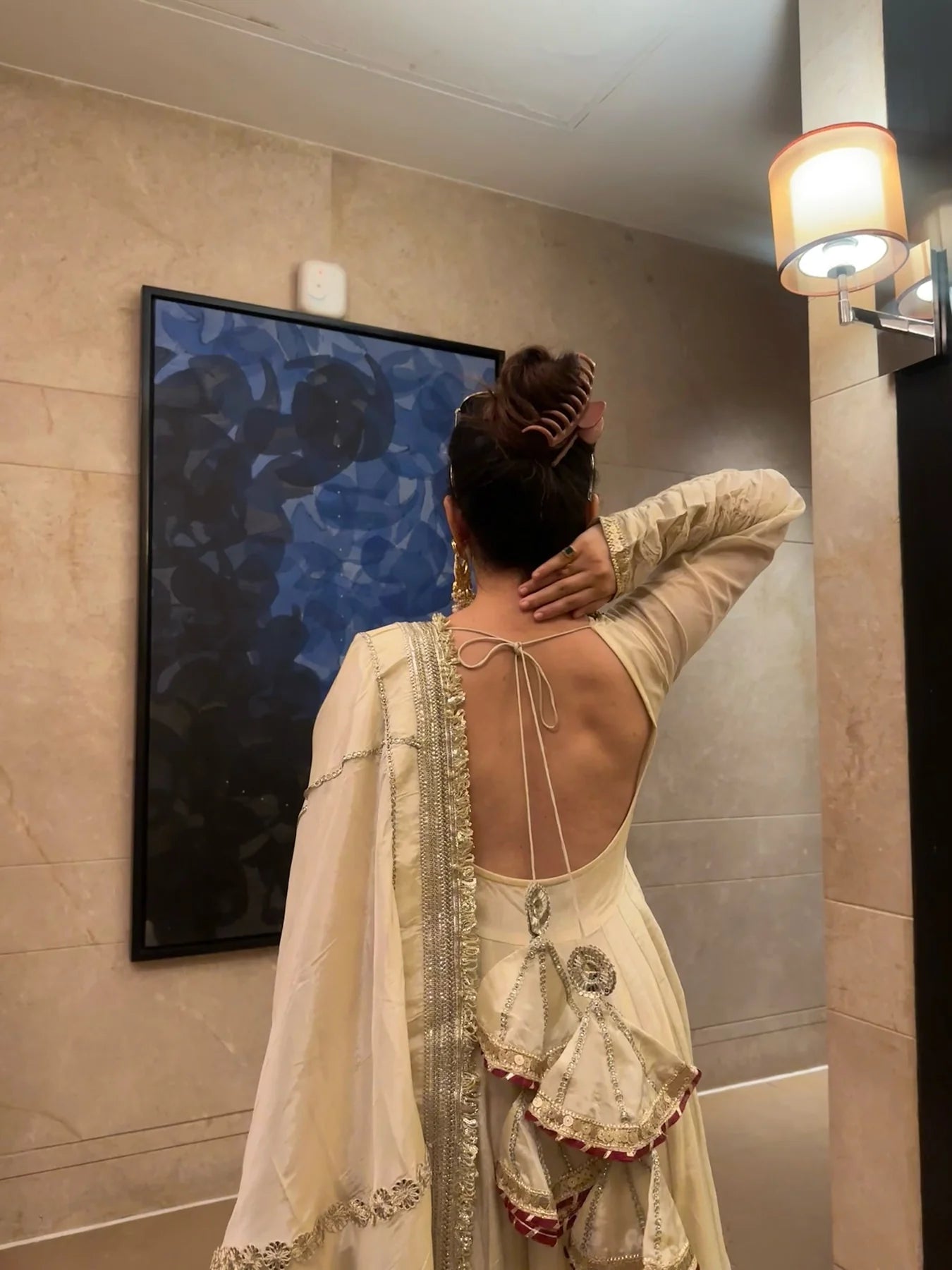 Festive Beige Embroidered Anarkali Suit Set for Wedding & Diwali Celebrations