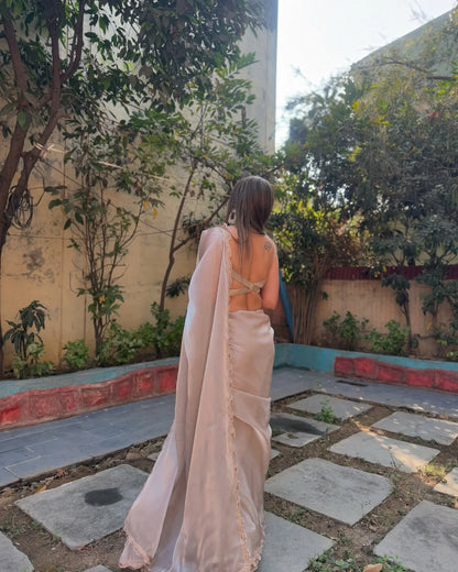 Elegant Jimichu Tissue Saree with Pearl Dori Lace Detailing