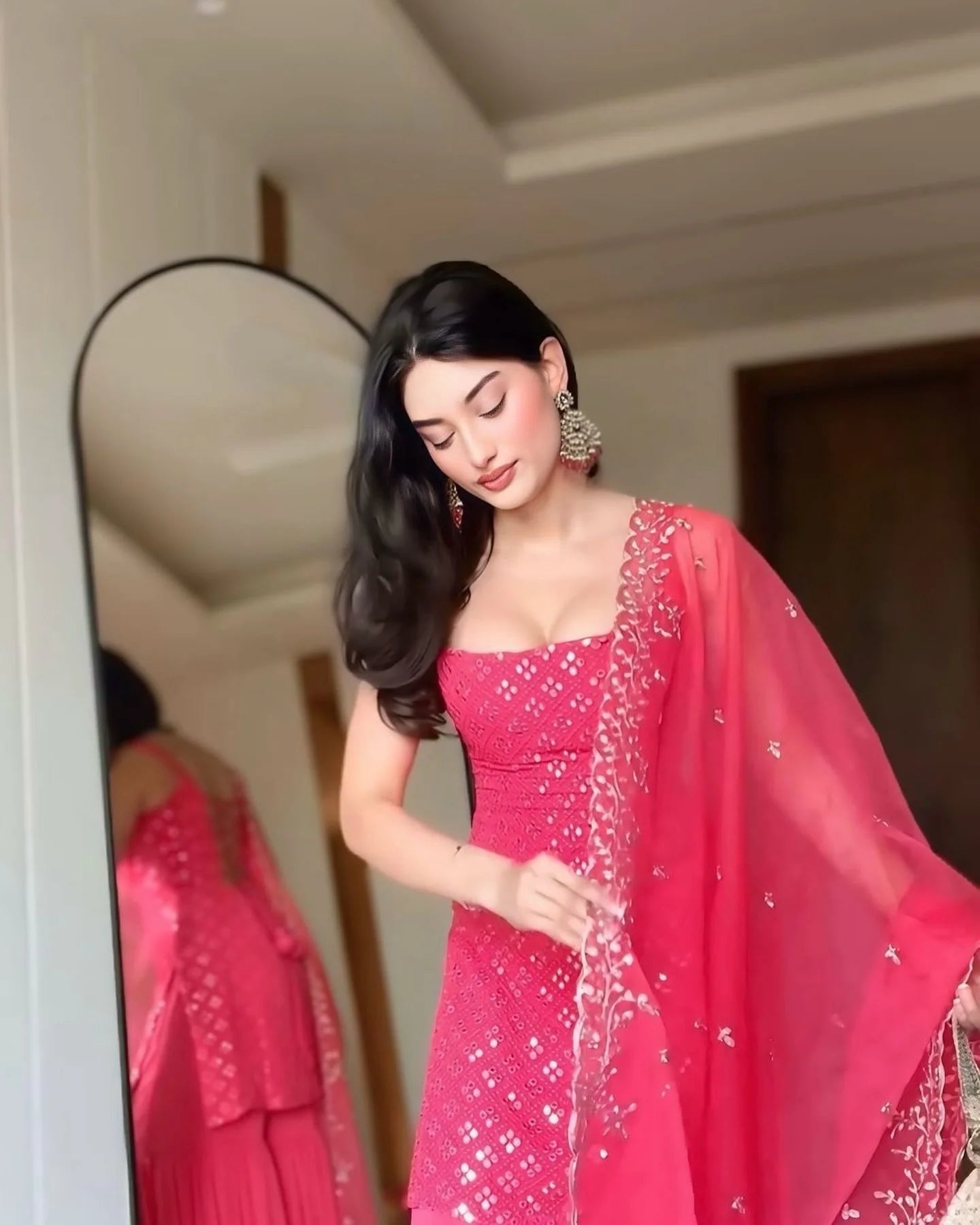 Designer Rani Pink Embroidered Kurta Sharara Suit with Dupatta