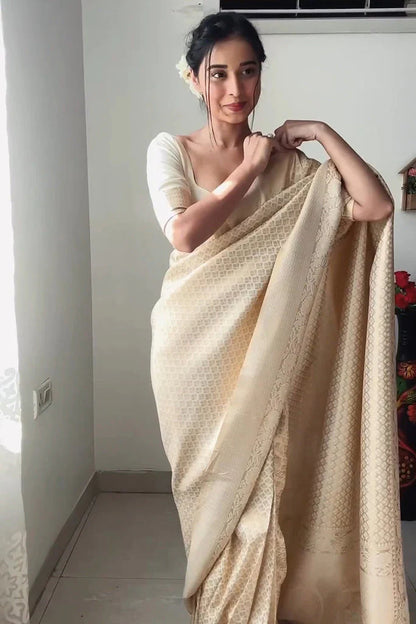 Beige Ready-to-Wear Kanjivaram Silk Saree with 1-Minute Drape Design