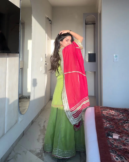 Khwahish Neon Green Designer Sharara Set with Embroidered Kurta and Dupatta