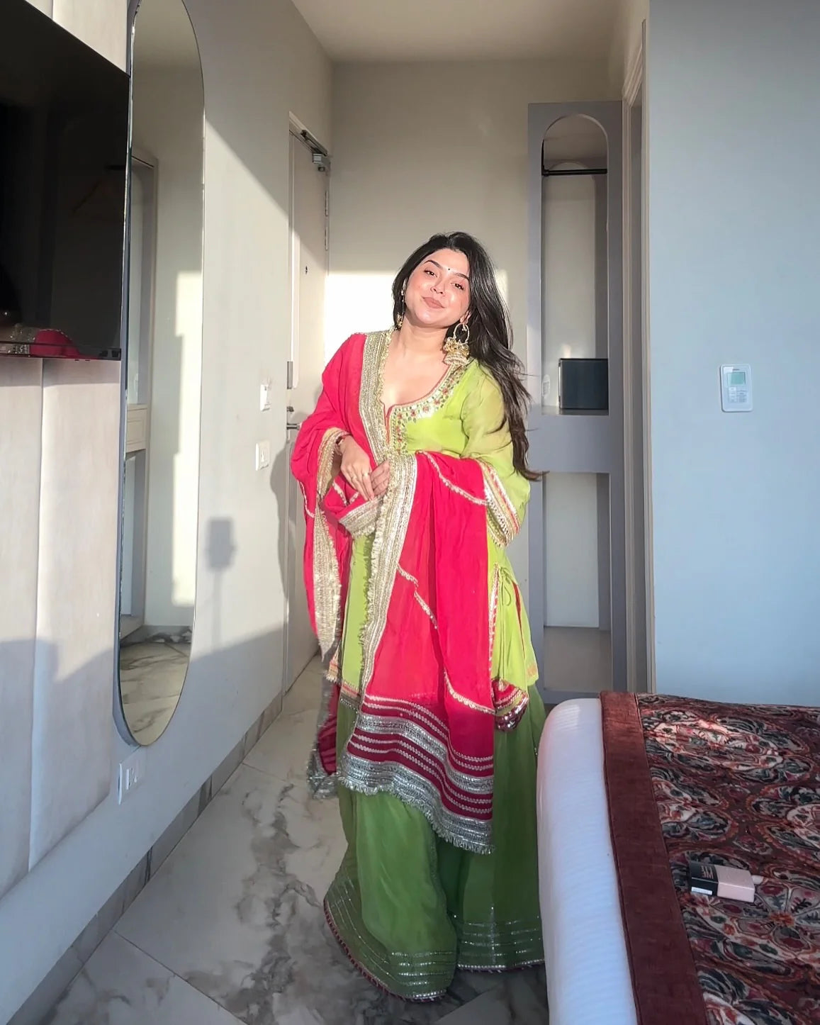 Khwahish Neon Green Designer Sharara Set with Embroidered Kurta and Dupatta