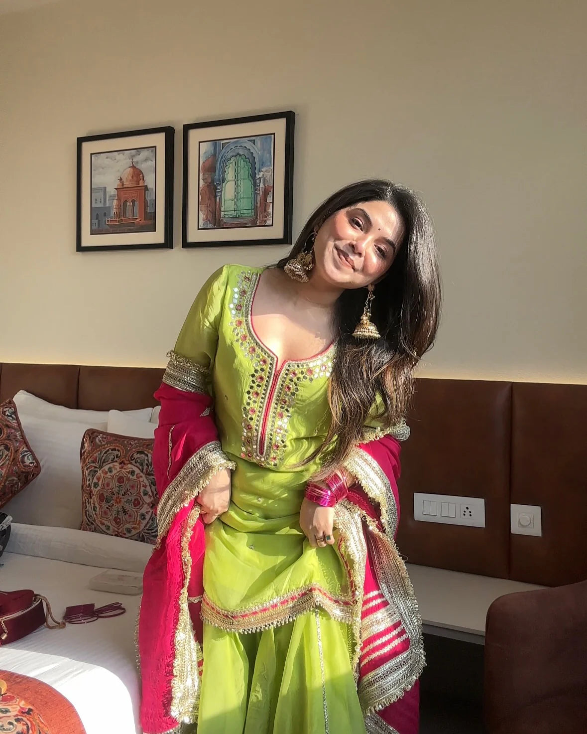 Khwahish Neon Green Designer Sharara Set with Embroidered Kurta and Dupatta