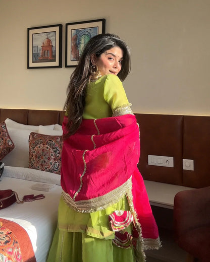 Khwahish Neon Green Designer Sharara Set with Embroidered Kurta and Dupatta