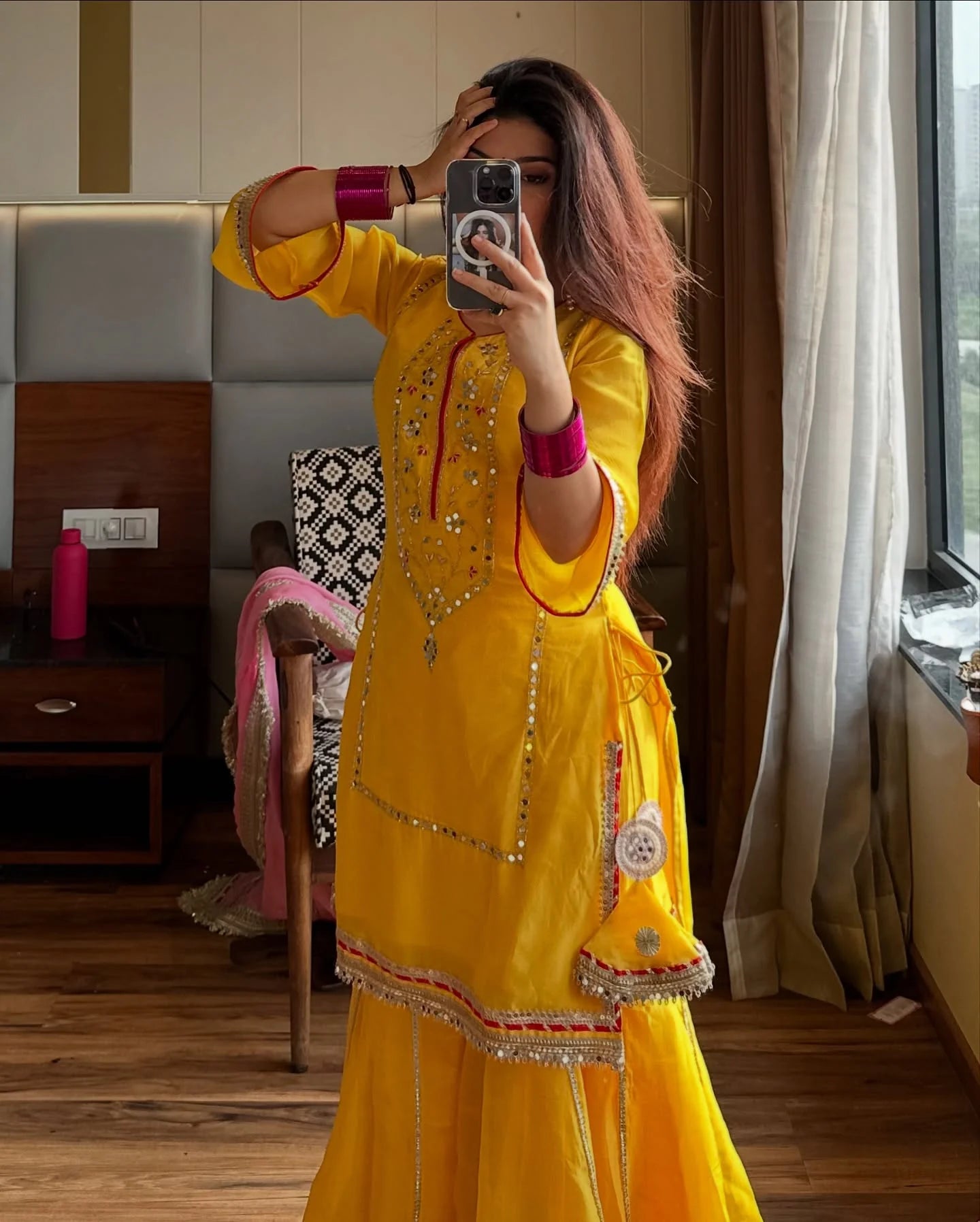 Khwahish Neon Yellow Embroidered Designer Sharara Suit with Dupatta