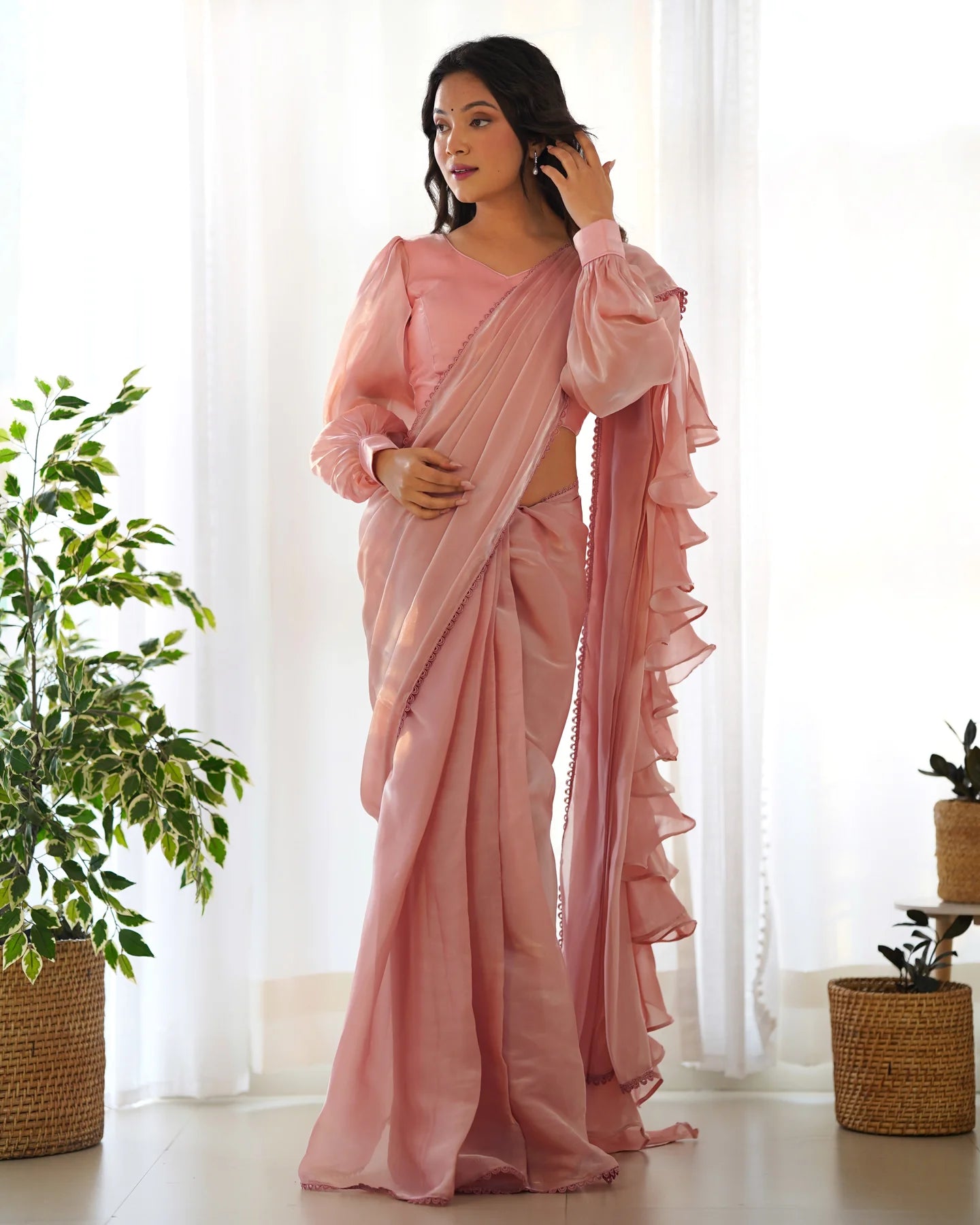 Peach Ready-to-Wear Jimmy Choo Saree with Soft Designer Shine