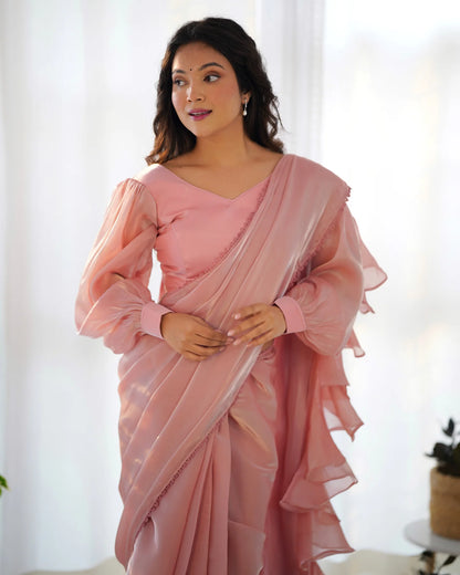 Peach Ready-to-Wear Jimmy Choo Saree with Soft Designer Shine