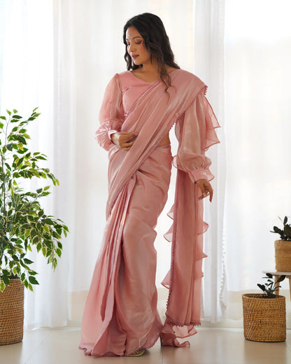 Peach Ready-to-Wear Jimmy Choo Saree with Soft Designer Shine