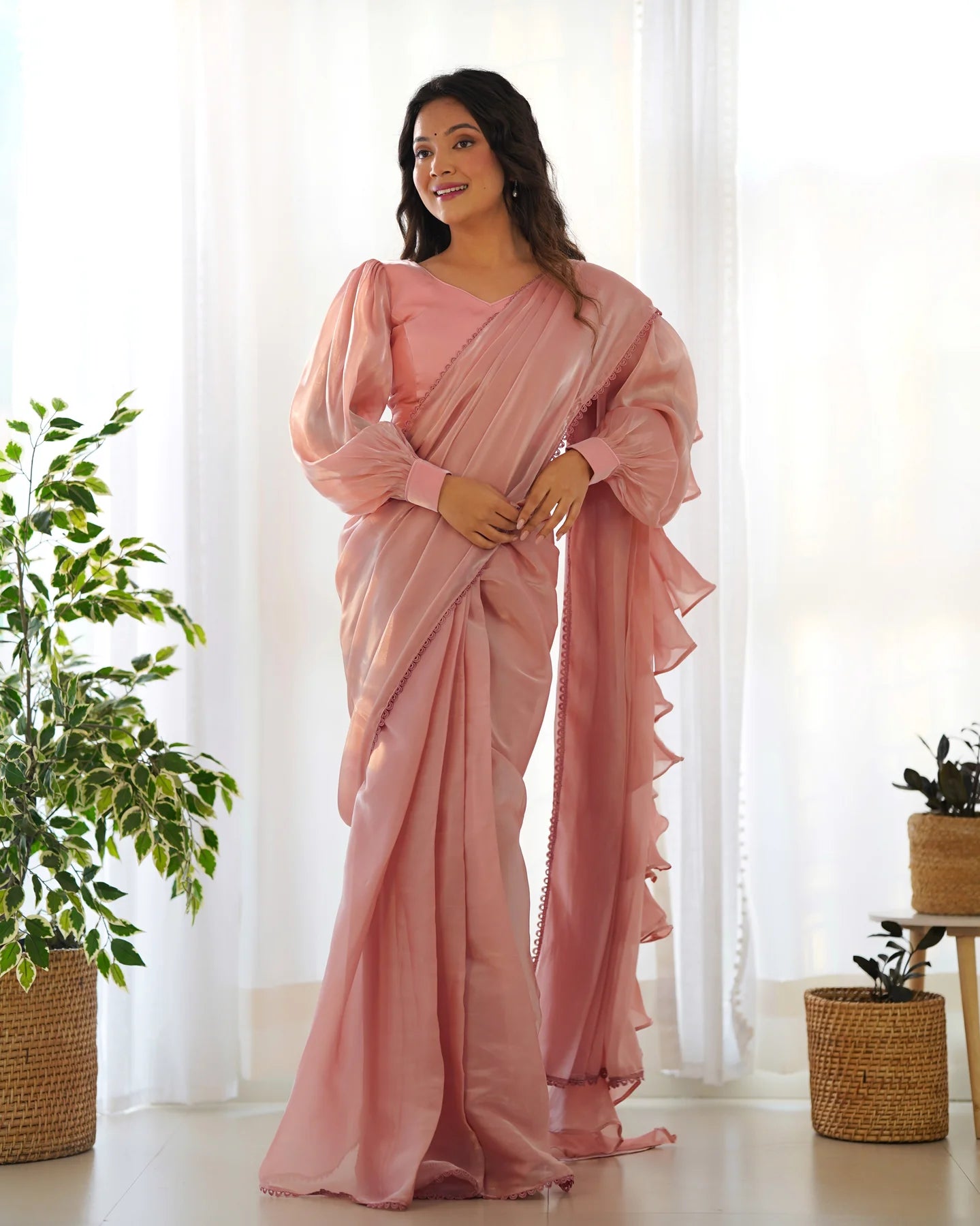Peach Ready-to-Wear Jimmy Choo Saree with Soft Designer Shine