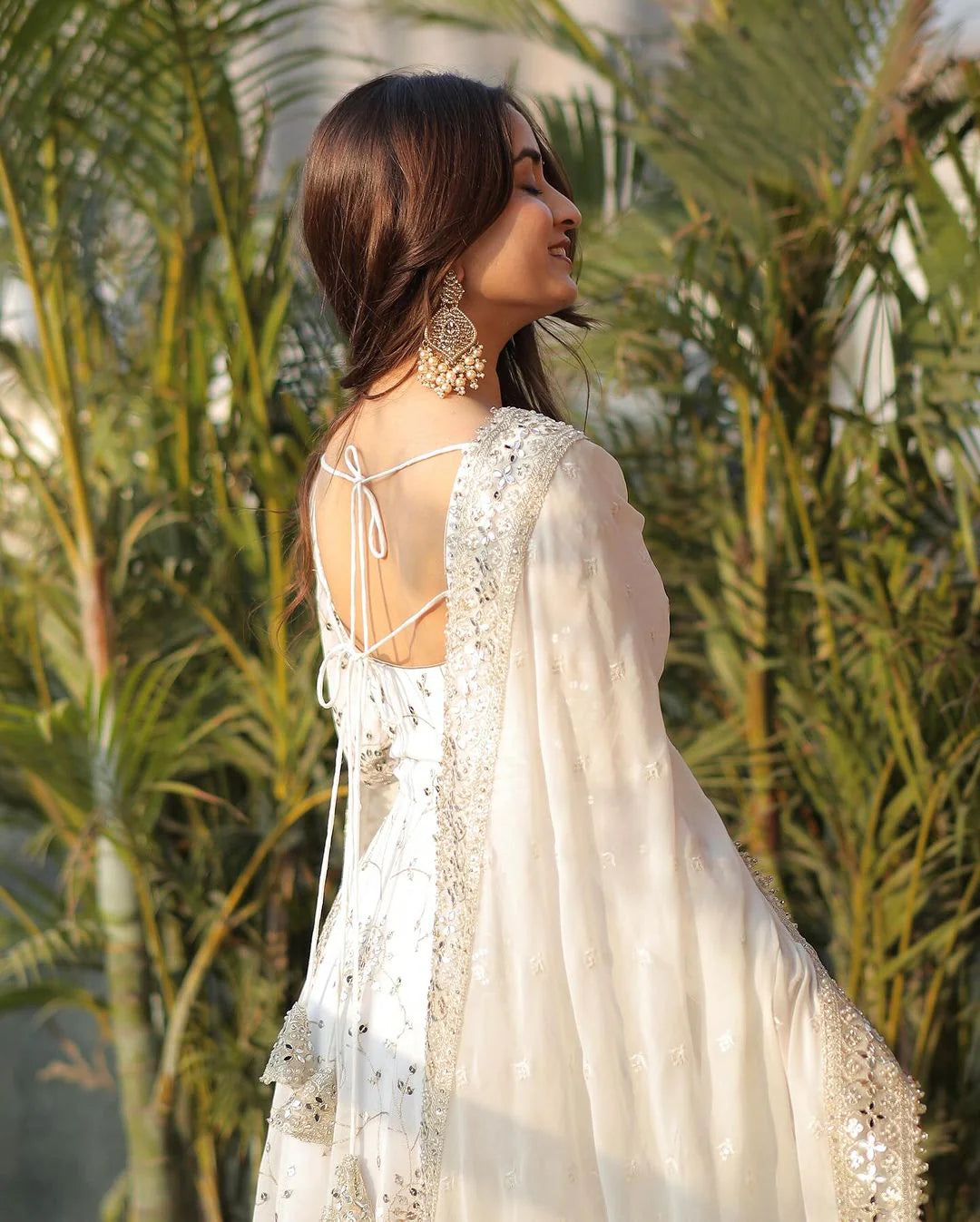 Regal White Georgette Anarkali Gown with Full Heavy Embroidery Work