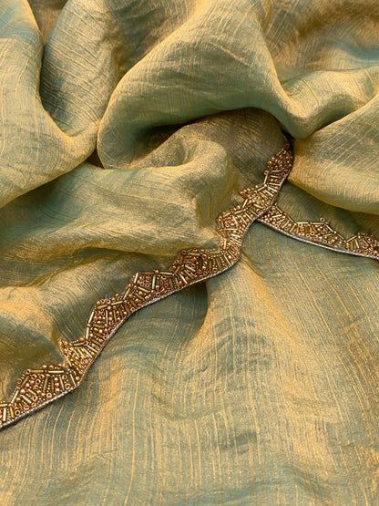 Teal Blue Shimmer Tissue Saree with Lightweight Graceful Drape