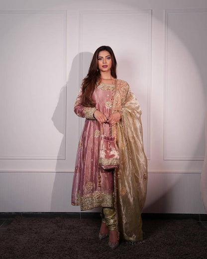 Peach Heavy Jimmy Choo Elegant Suit Set with Dupatta