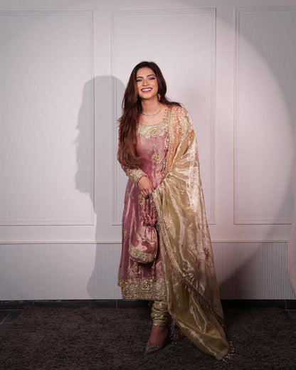 Peach Heavy Jimmy Choo Elegant Suit Set with Dupatta